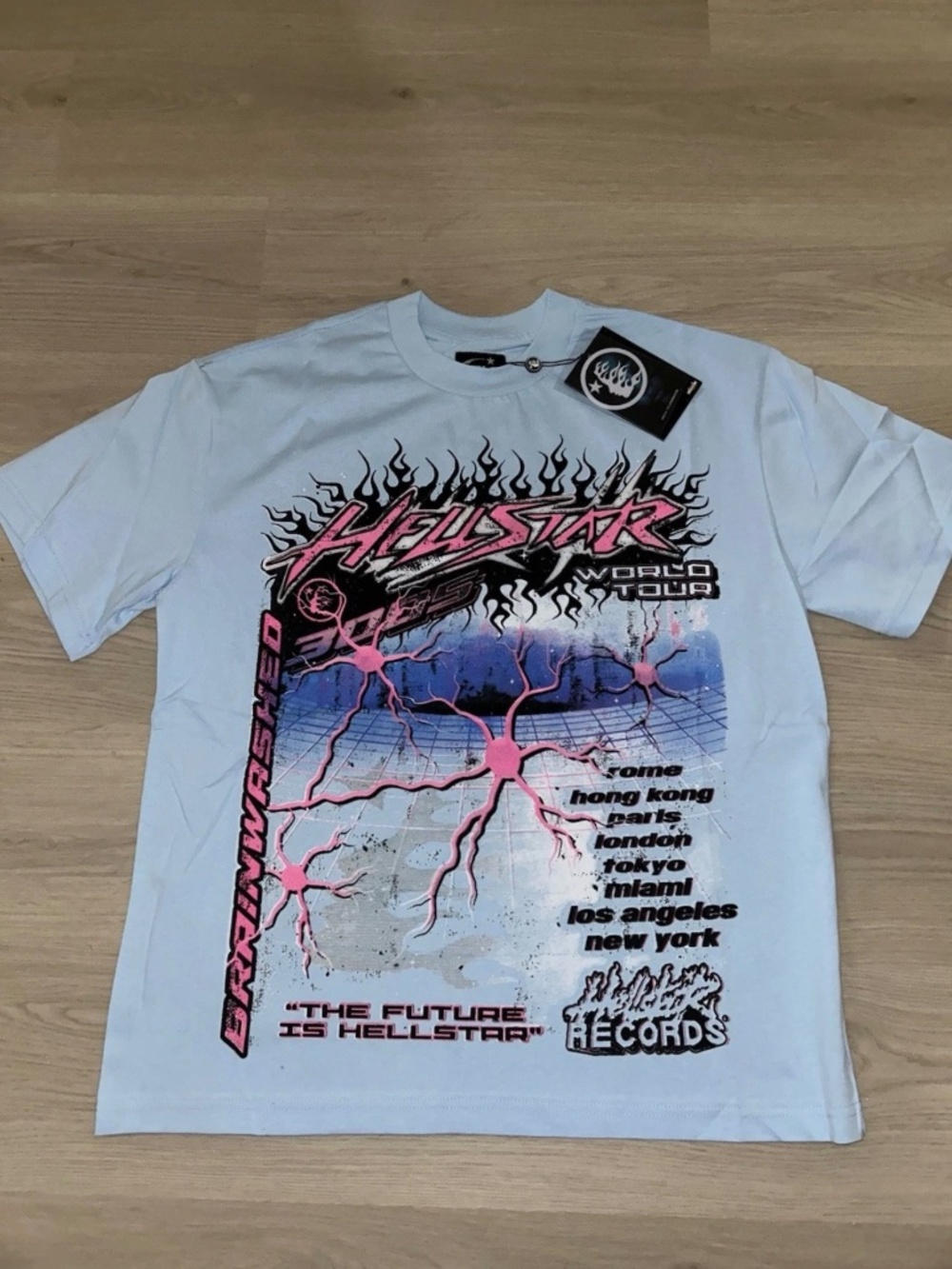 HELLSTAR World Tour Brainwashed Graphic Print White Cotton T-Shirt Men's L